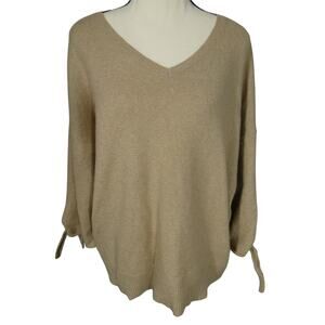 Loft Outlet Women's XL Knit Sweater V-Neck 3/4 Tie Sleeves Boxy Casual